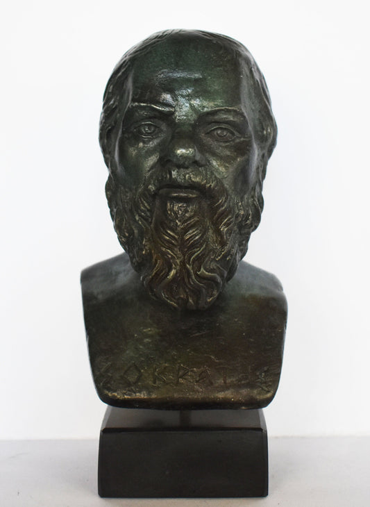 Socrates - Ancient Greek Philoshopher - Marble Base - Museum Reproduction - Head Bust- Bronze Colour Effect