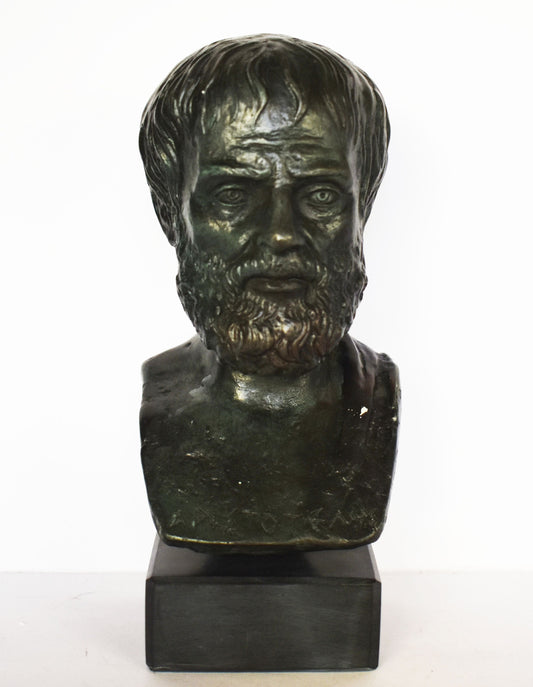 Aristotle - Ancient Greek Philoshopher and Polymath - Marble Base - Museum Reproduction - Head Bust- Bronze Colour Effect