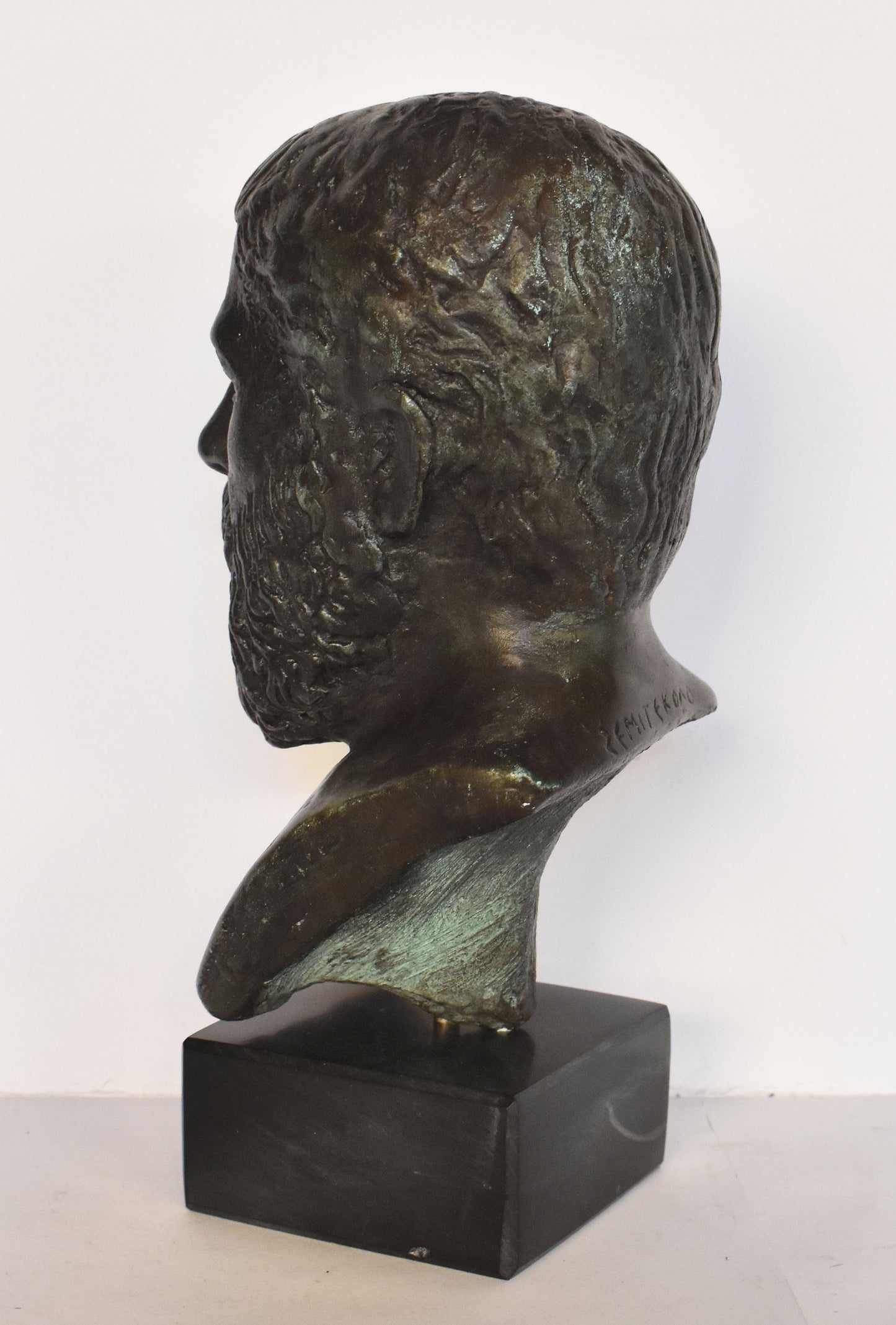 Plato - Ancient Greek Philoshopher - Athens, 428–348 BC - Marble Base - Museum Reproduction - Head Bust- Bronze Colour Effect