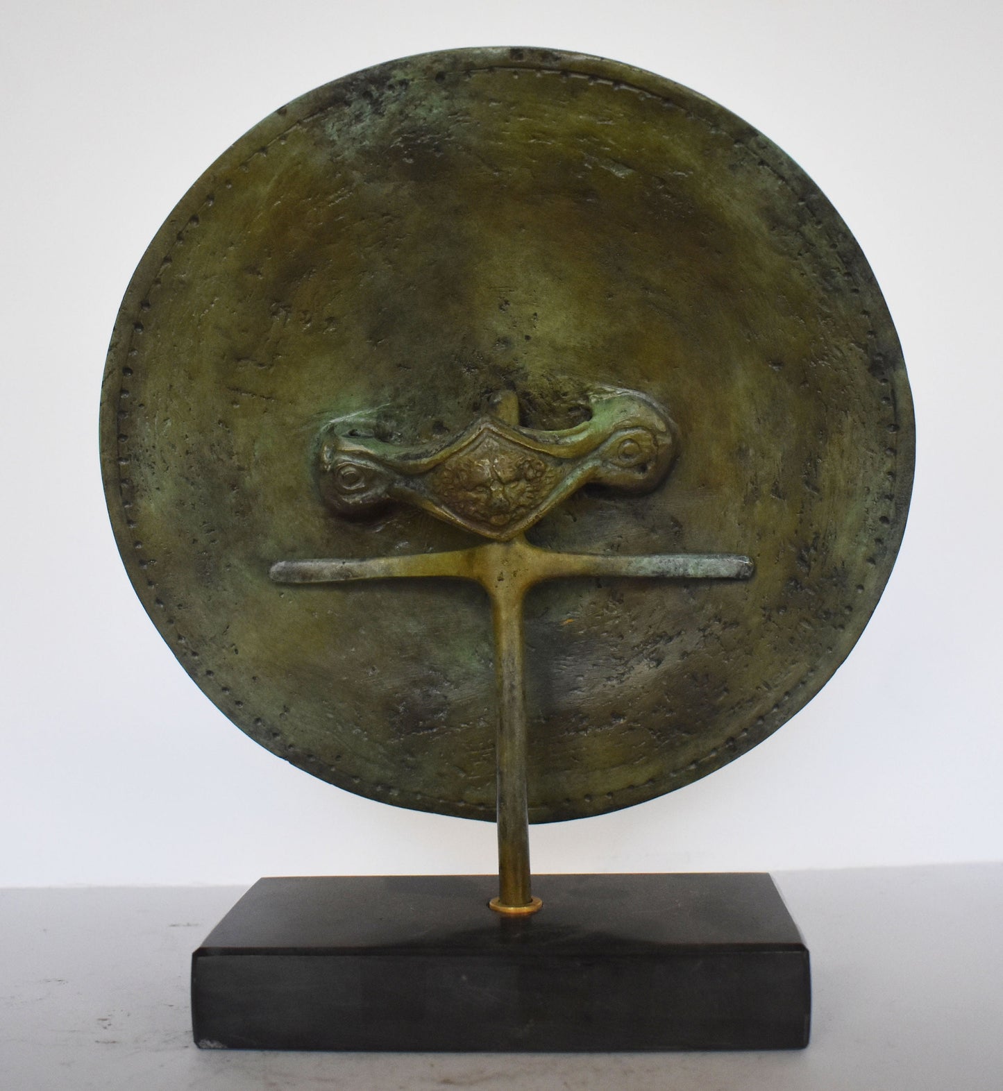 Ancient Greek Medusa Shield - marble base - Museum Reproduction - pure Bronze Sculpture