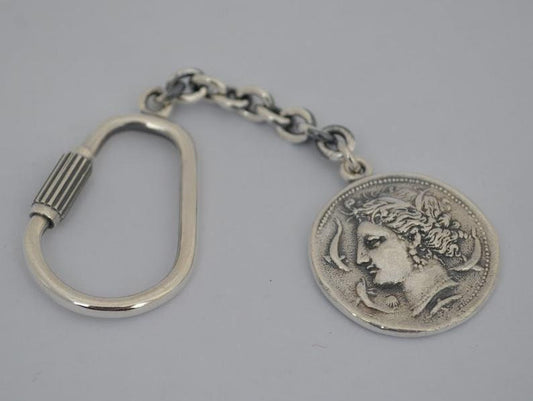 Artemis Diana - Greek Roman Goddess of hunt - Keychain - Syracuse Dekadrachm - 925 Sterling Silver
