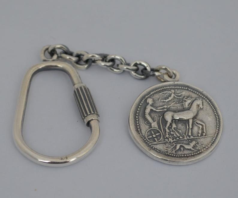 Artemis Diana - Greek Roman Goddess of hunt - Keychain - Syracuse Dekadrachm - 925 Sterling Silver