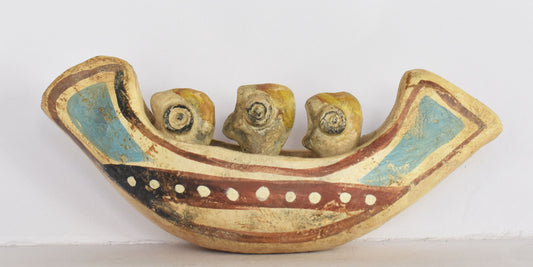 Clay Boat Model with Three Rowers - Cyprus - ca 1100 BC - Museum Reproduction - Ceramic Artifact