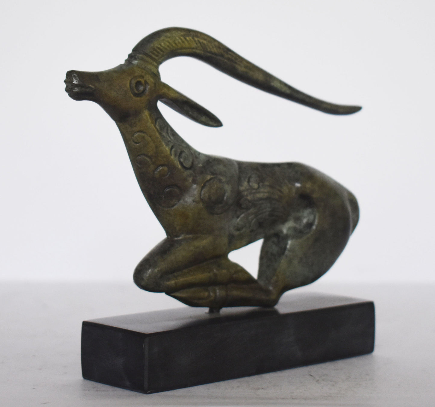 Graceful Ibex - pure Bronze Sculpture - marble base - Symbol of Energy, Long Life, Fertility