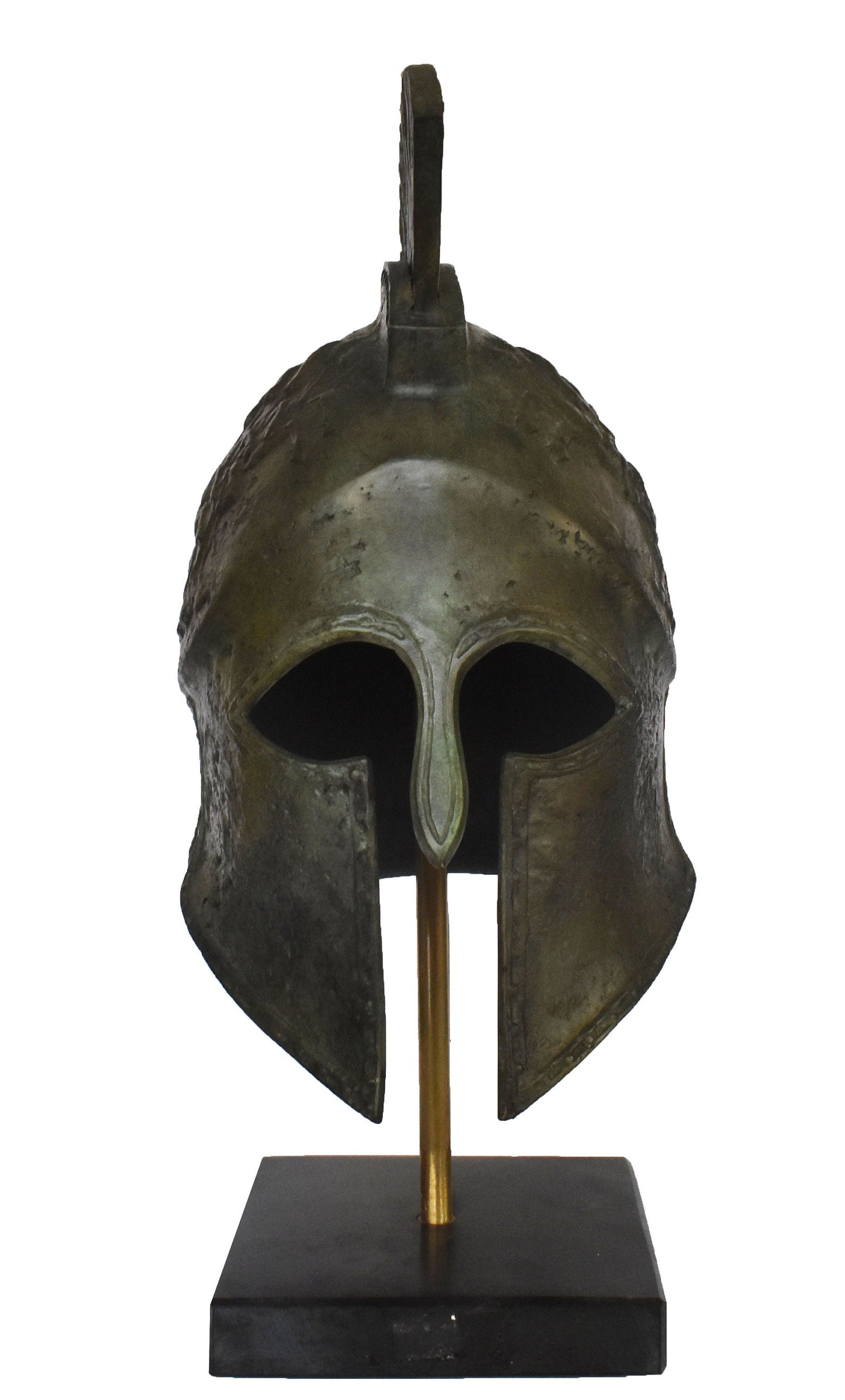 Ancient Greek Spartan Corinthian Helmet - chariot figure - marble base - museum reproduction - pure bronze statue
