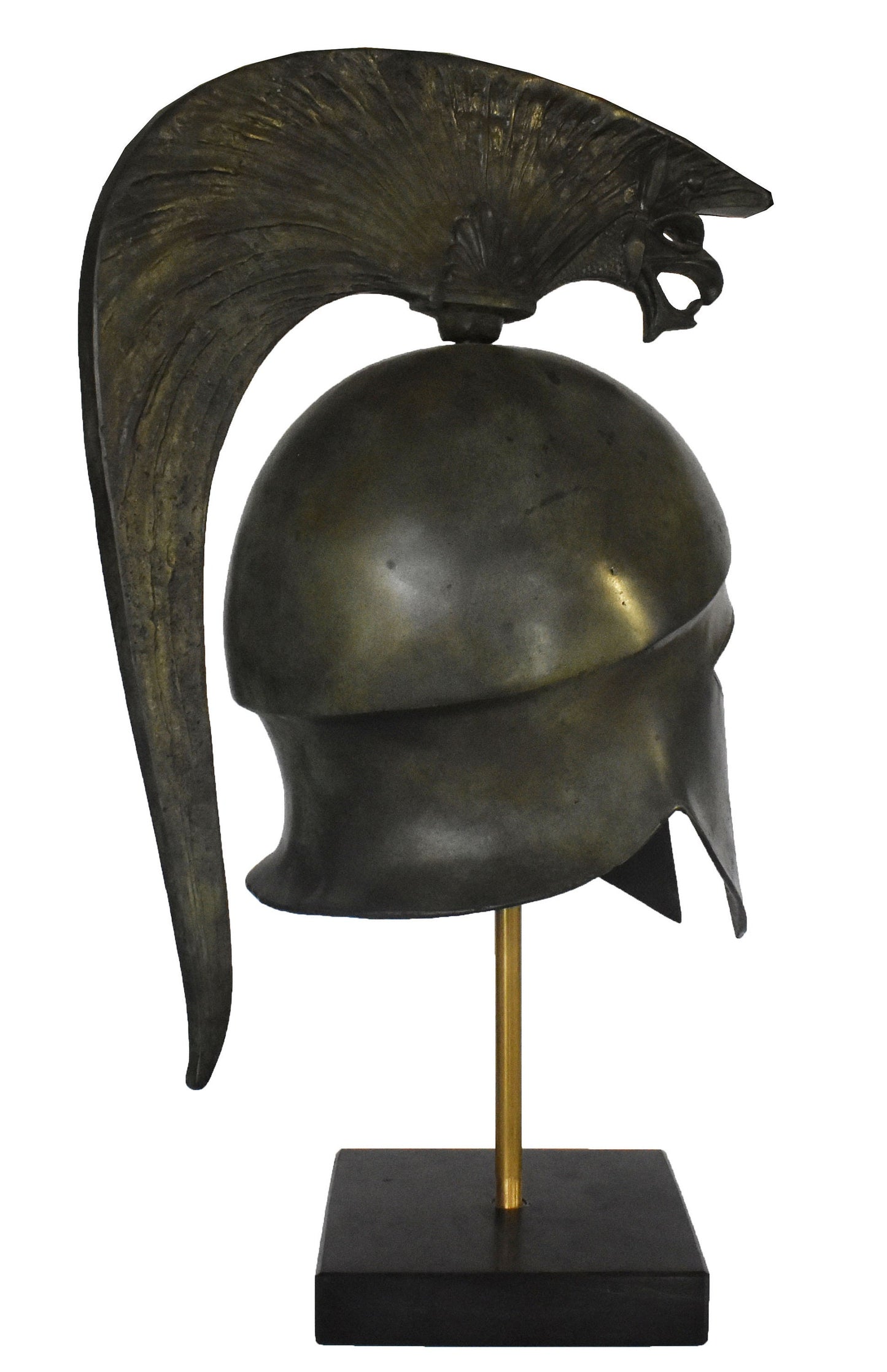 Ancient Greek Spartan Corinthian Helmet - Griffin and floral Motif - marble base - museum reproduction - pure bronze statue