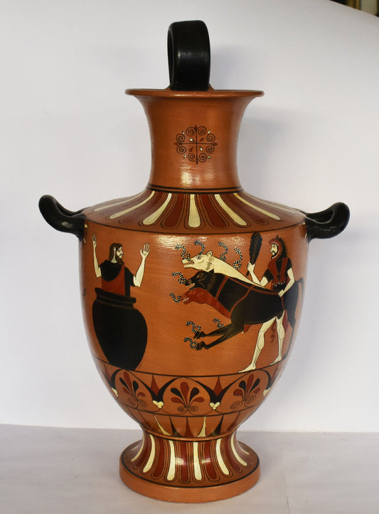 Hercules Cerberus Eurystheus - Meander and Floral Design - Hydria - 540 BC - Ceramic Vase