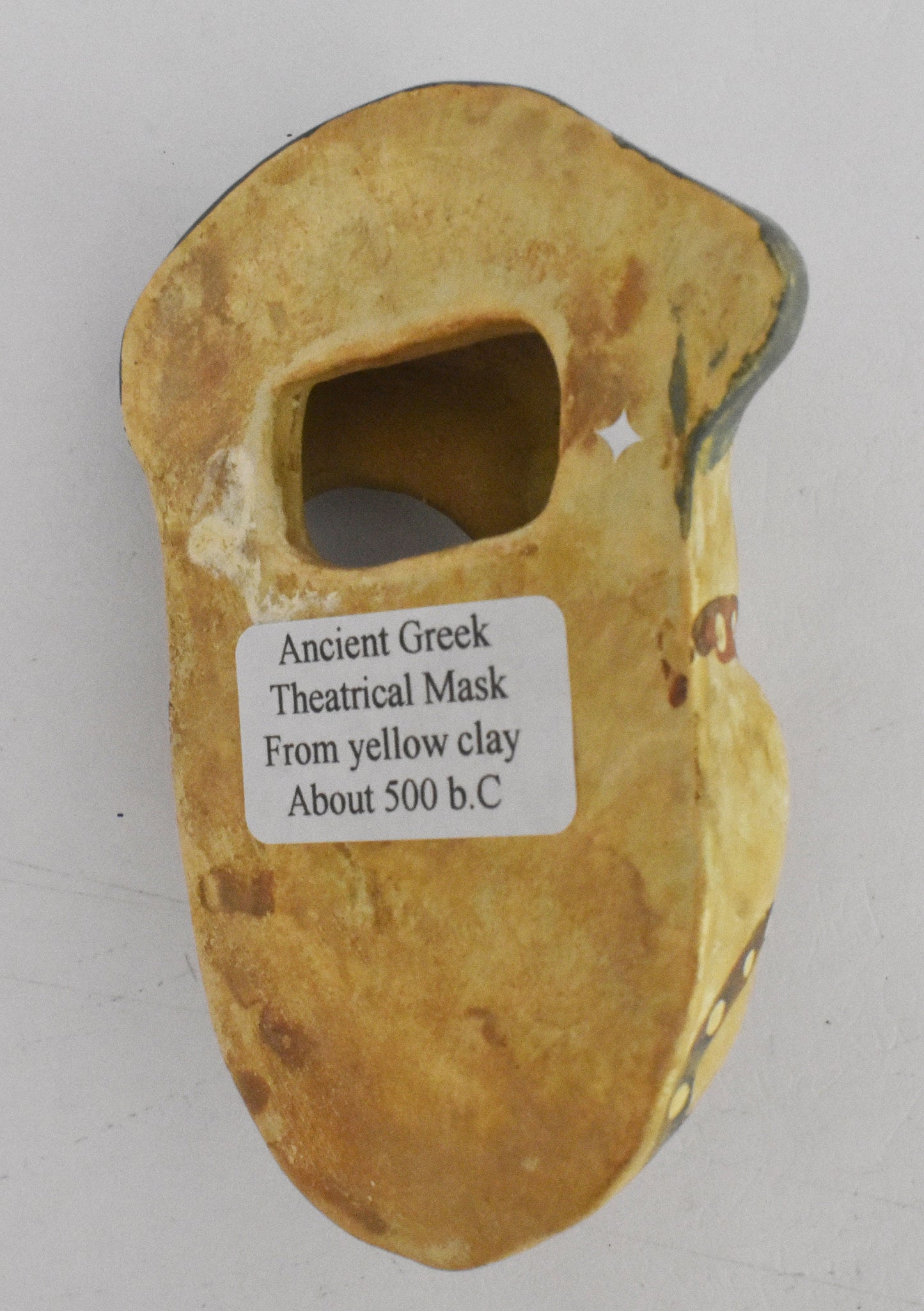 Ancient Greek Theatrical Mask - Tragedy - Yellow Clay - 500 BC - Miniature - Museum Reproduction - Ceramic Artifact
