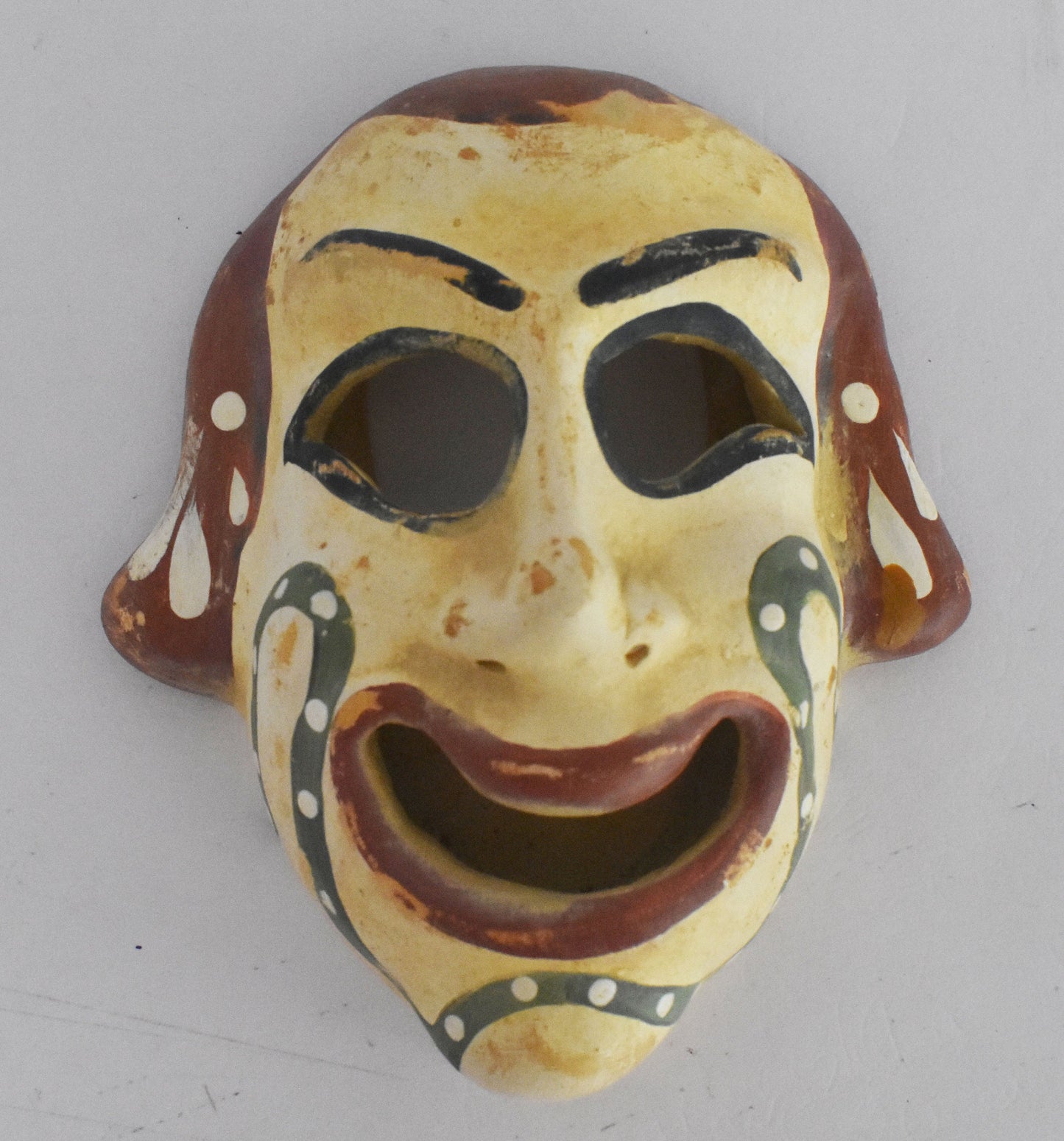 Ancient Greek Theatrical Mask - Comedy - Yellow Clay - 500 BC - Miniature - Museum Reproduction - Ceramic Artifact
