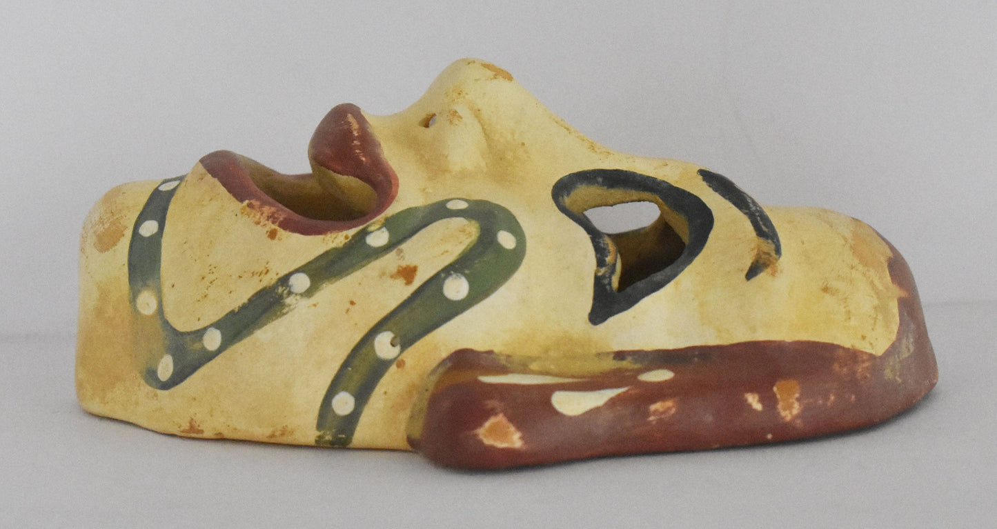 Ancient Greek Theatrical Mask - Comedy - Yellow Clay - 500 BC - Miniature - Museum Reproduction - Ceramic Artifact
