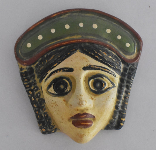 Ancient Greek Theatrical Mask - Κore - Yellow Clay - Athens, Attica - 550 BC - Miniature - Museum Reproduction - Ceramic Artifact