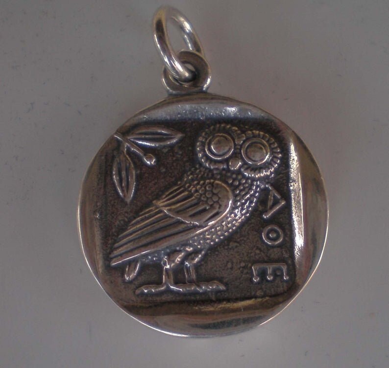 Greek Roman Goddess Athena - Owl, symbol of wisdom - Athenian Tetradrachm - Coin Pendant - 925 Sterling Silver