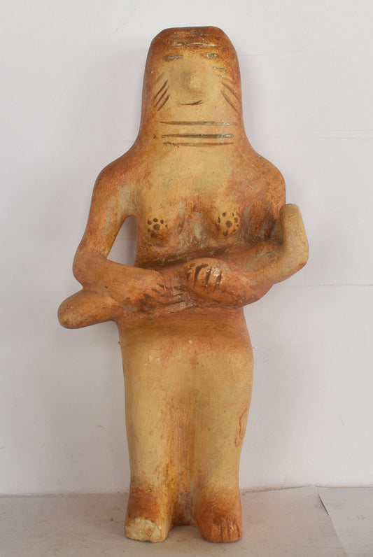 Kourotrophos - Child Nurturer- Female Figurine Depicted with Infant  - Cyprus - Museum Reproduction - Ceramic Artifact