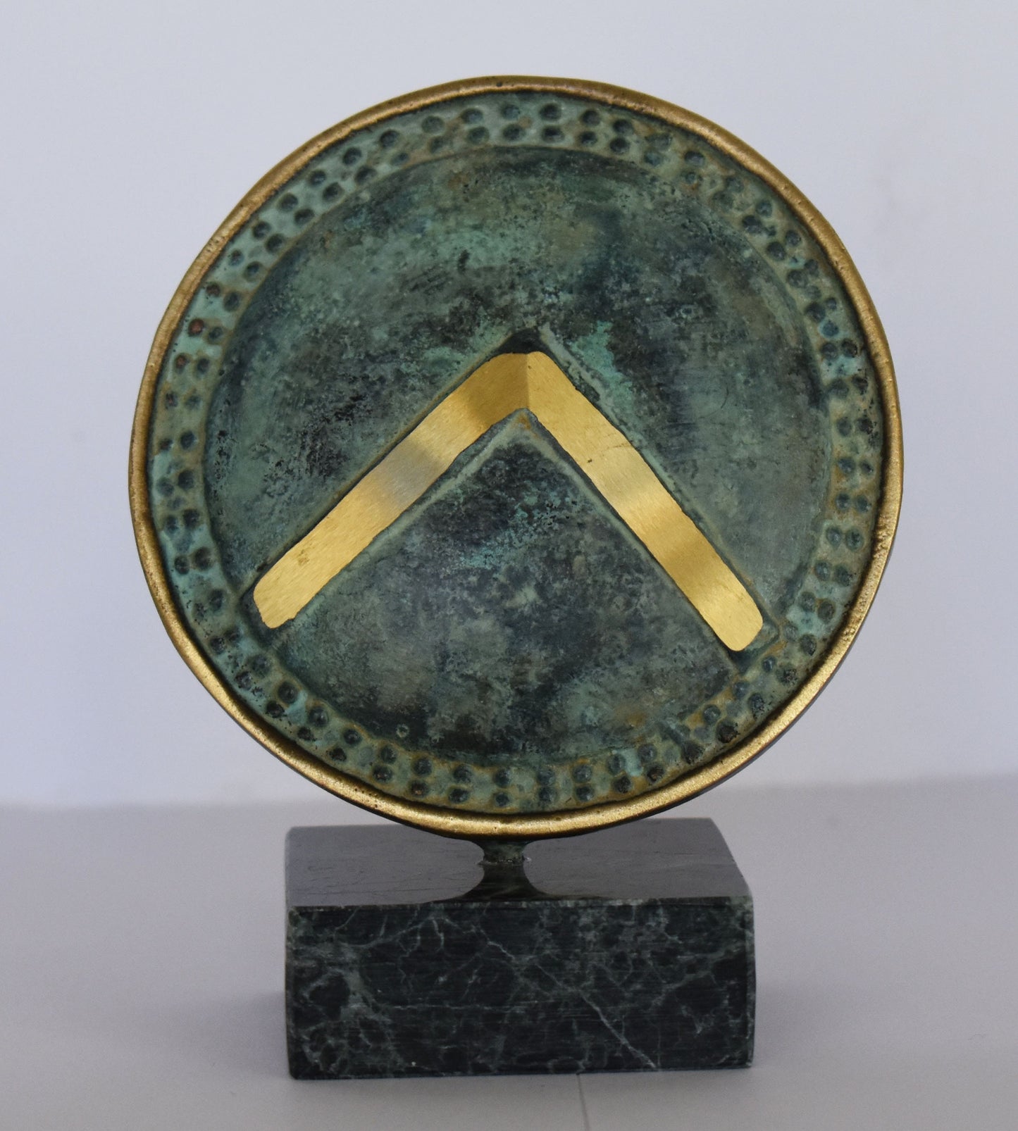 Ancient Greek Spartan Shield - Λ symbol - King Leonidas and 300 - marble base - Museum Replica - pure Bronze Sculpture
