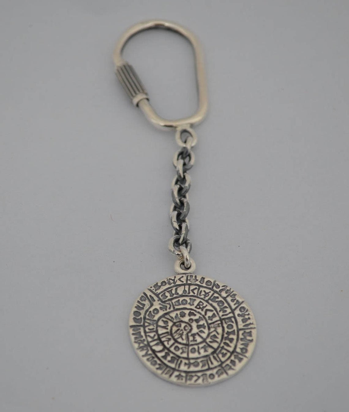 Phaistos Disk - Minoan Period -  Phaistos Palace - Crete, Greece - Pictographic Script - Keychain - 925 Sterling Silver