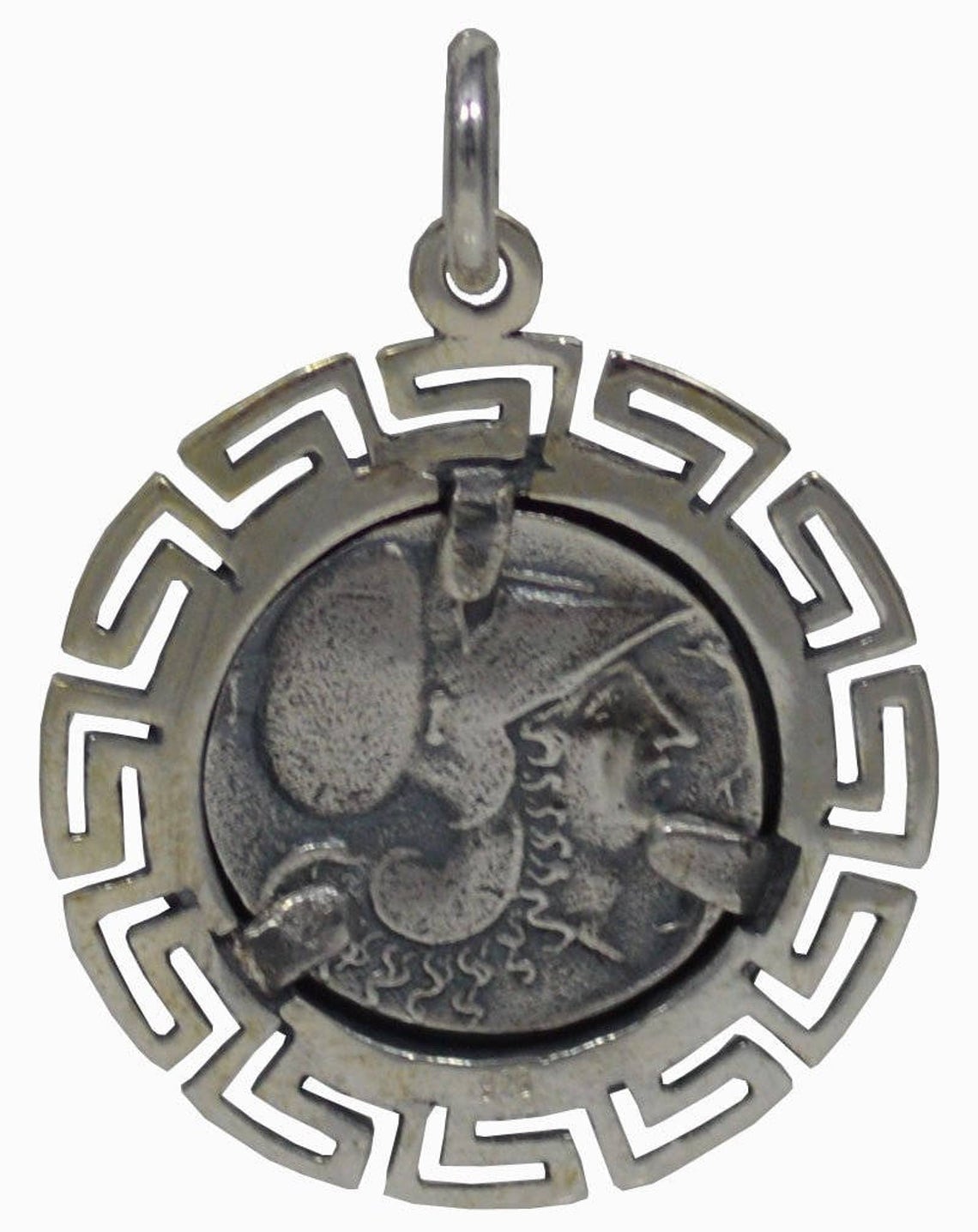 Pegasus, mythical winged divine horse - Athena, Goddess of Wisdom - Corinthian Stater - Meander Design - Coin Pendant - 925 Sterling Silver