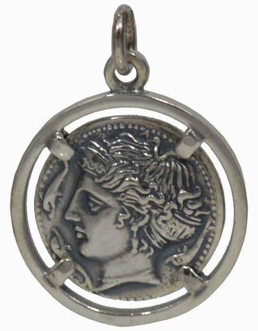 Arethusa - Nymph - Nereus Daughter - Syracuse Dekadrachm - 405-367 BC - Coin Pendant - 925 Sterling Silver