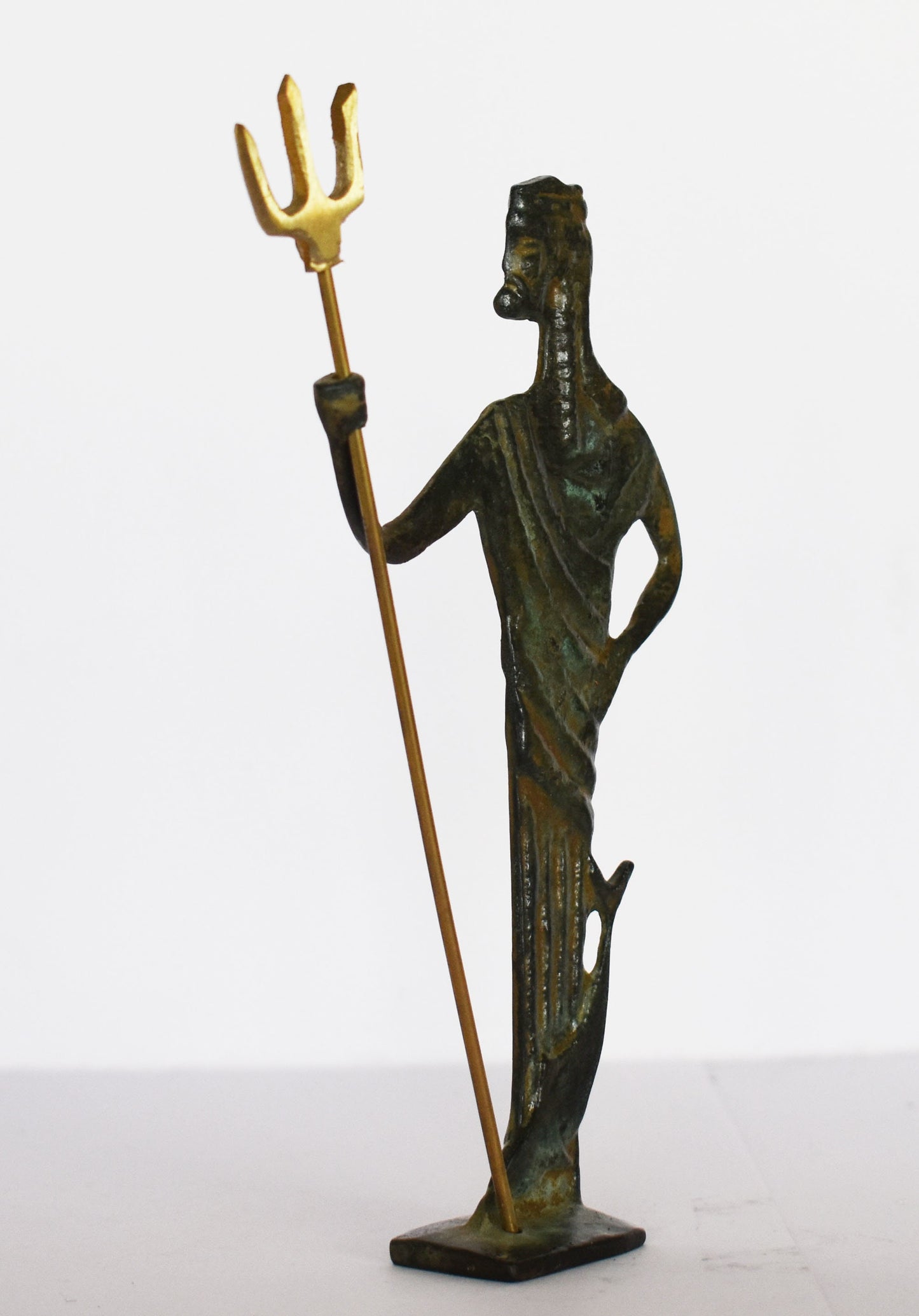 Poseidon Neptune - Greek Roman God of the sea, storms, earthquakes, horses - Greek Mythology - son of Cronos and Rhea - pure bronze statue