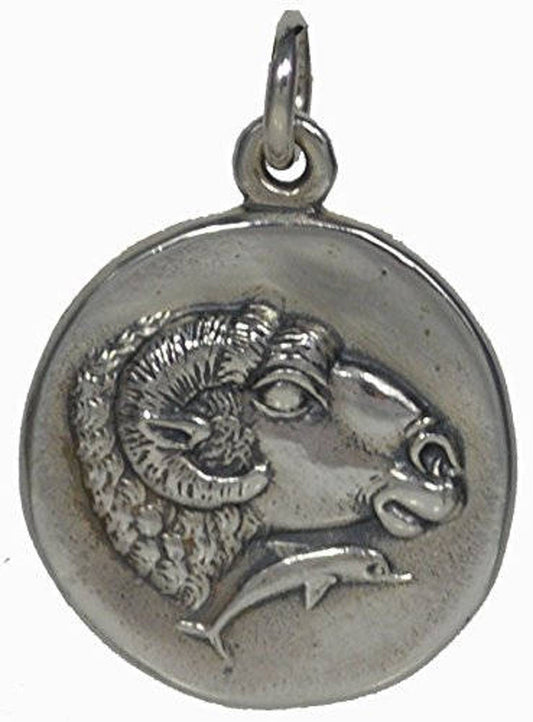 Ram Head - symbol of nobility and fertility - Dolphins - Ancient Greek Delphi Coin Pendant - 925 Sterling Silver