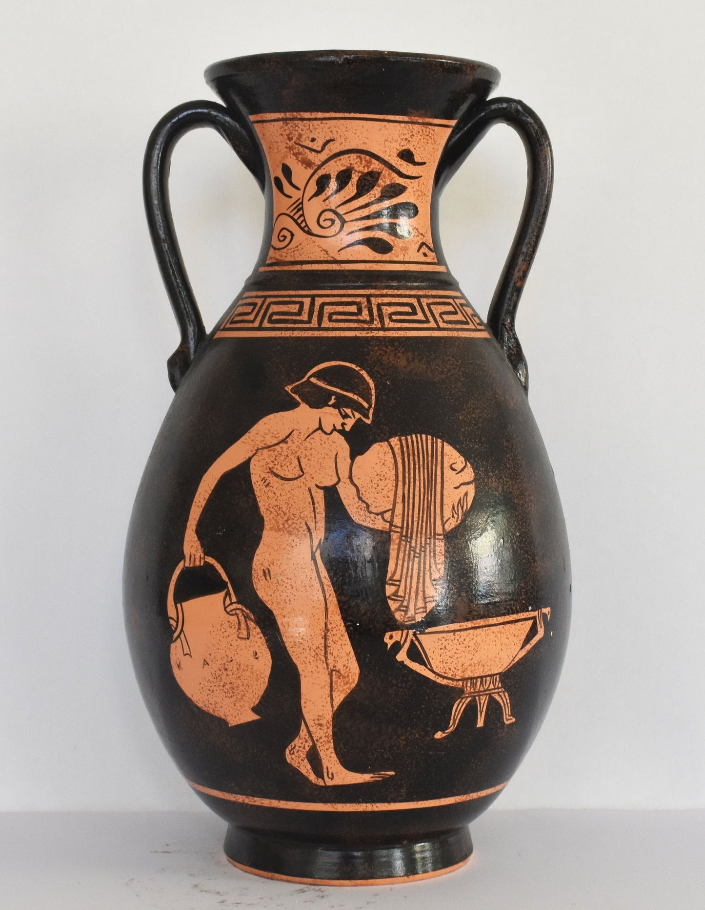 Athena's and Poseidon's Dispute - Young Man taking his Bath - Meander and Floral Design - Ceramic Vase