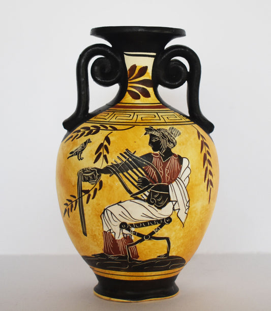 Apollo - Greek Roman God of music, poetry, art, prophecy, truth,healing, sun and light - Floral and Meander design - Ceramic Vase