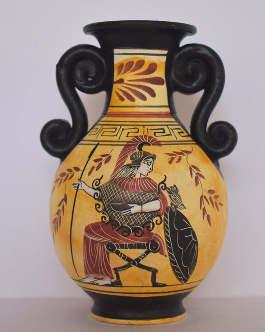 Athena Minerva - Greek Roman Goddess of Wisdom, war, handicraft - Floral and Meander design - Ceramic Vase