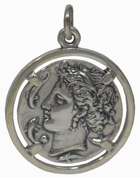 Artemis Diana - Greek Roman Goddess of of wild animals, hunting -  Syracuse Tetradrachm  413-405 BC - Coin Pendant - 925 Sterling Silver