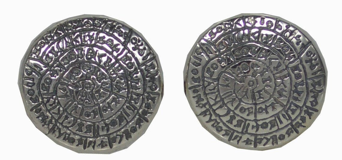 Phaistos Disk - Minoan Period, Crete, Ancient Greece - Cufflinks - 925 Sterling Silver