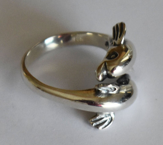 Dolphins - Symbol of Freedom, Protection and Good Luck - Ring - Size Between Us 6 to 8 1/2 - 925 Sterling Silver