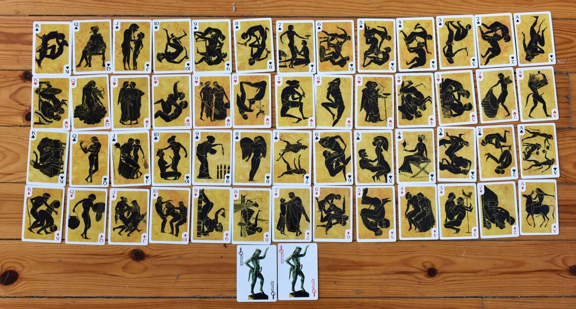 2 Decks of Ancient Greek Lovers inspired by black figure painting Canasta Bridge Poker Erotic Scenes Games - Greece Kama Sutra Playing Cards