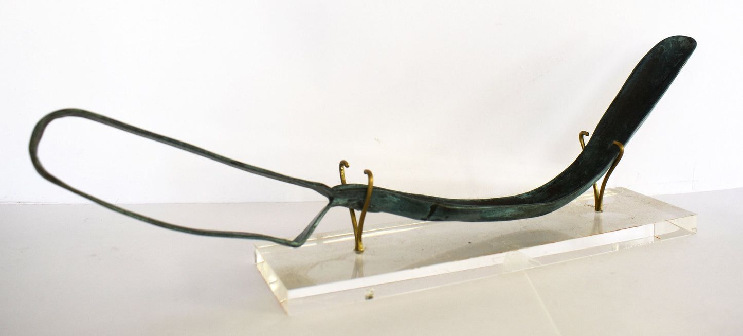 Strigil - Ancient Athlete's Equipment - Dust, Sweat and Oil Remover - Plexiglass Base - pure bronze artifact