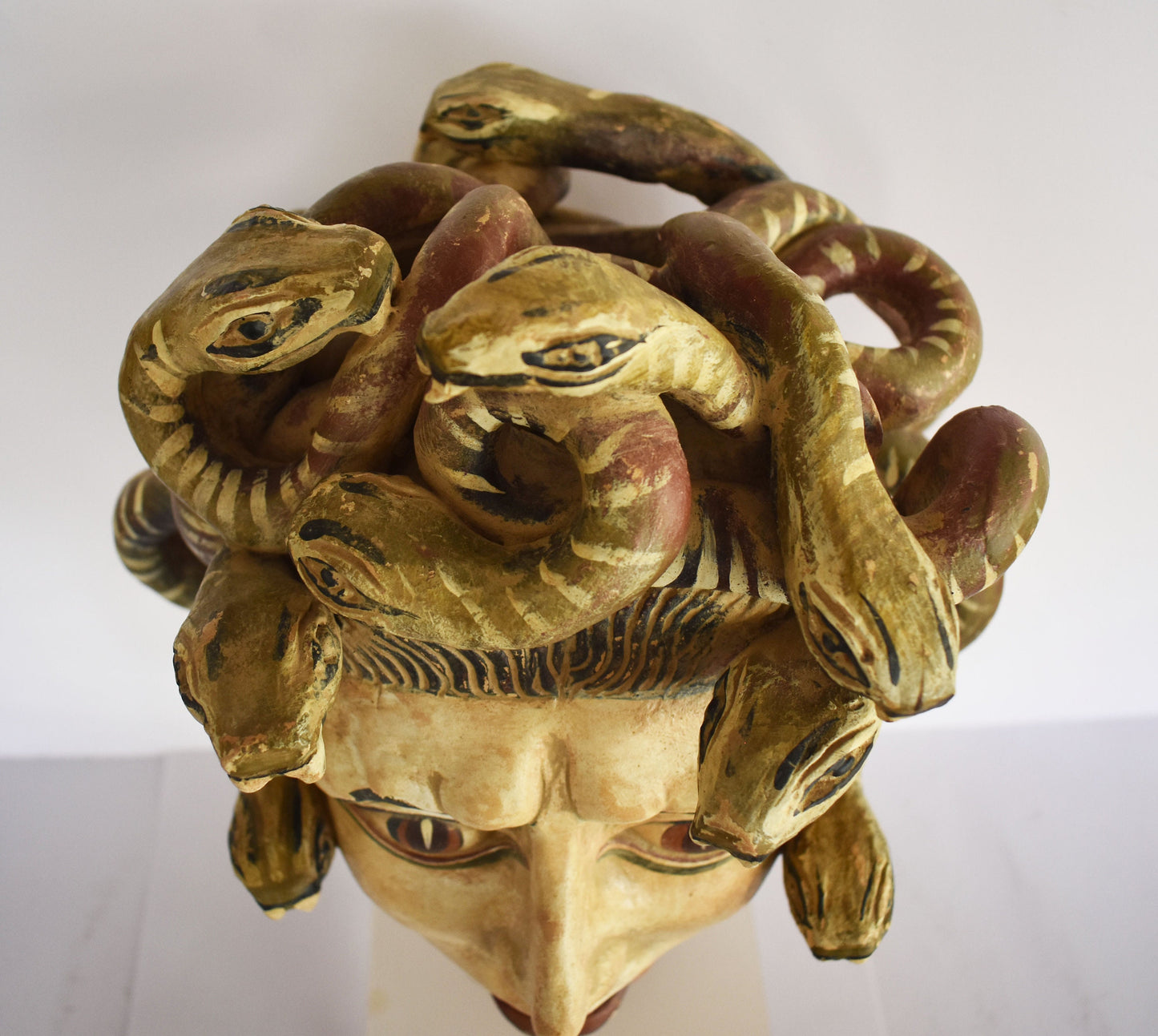 Medusa Head - Snake-Haired Gorgon - Symbol of natural cycle of birth, death and rebirth - Plexiglass Base - Ceramic Artifact