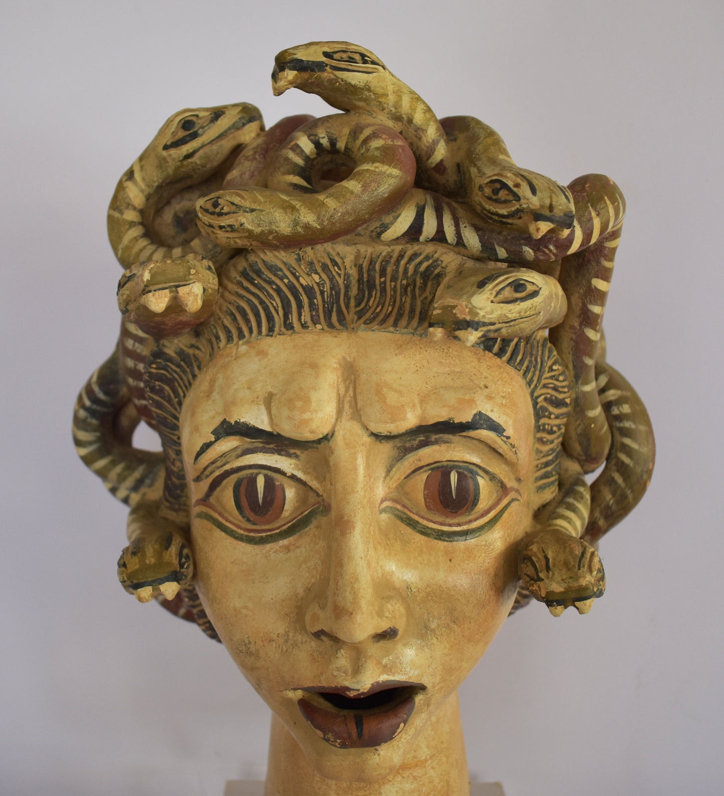 Medusa Head - Snake-Haired Gorgon - Symbol of natural cycle of birth, death and rebirth - Plexiglass Base - Ceramic Artifact