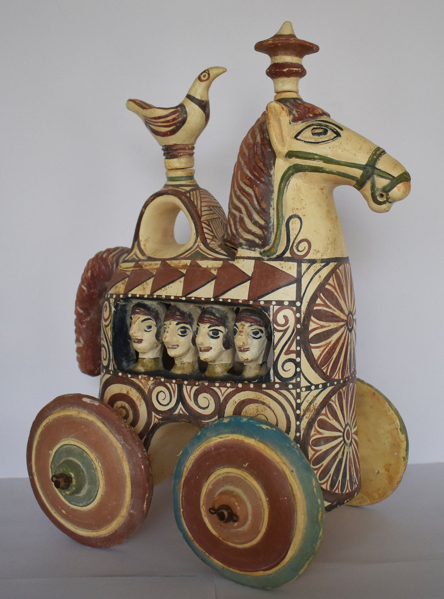 Trojan Horse on Wheels - Huge Hollow Greek Horse - Trojan War - Homer’s Iliad - Representation of Ancient Greek Vessel - Ceramic Artifact
