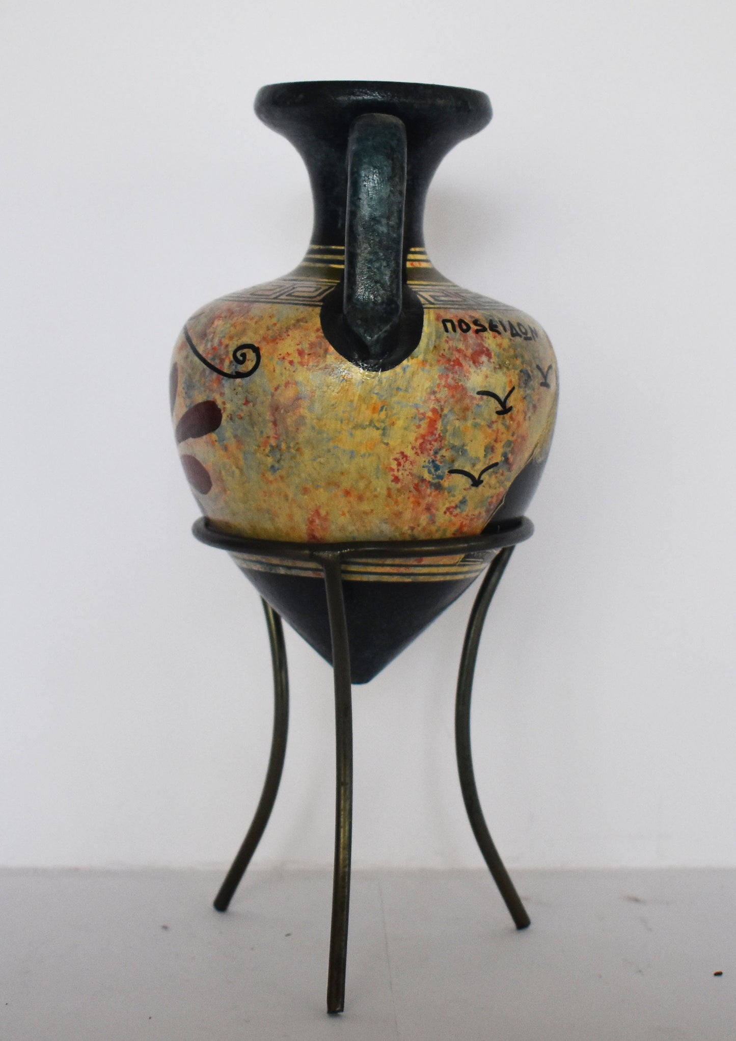 Rhyton from Greece - Vessel for Libations or Drinking - Poseidon Neptune - Meander and Floral design - Ceramic Vase