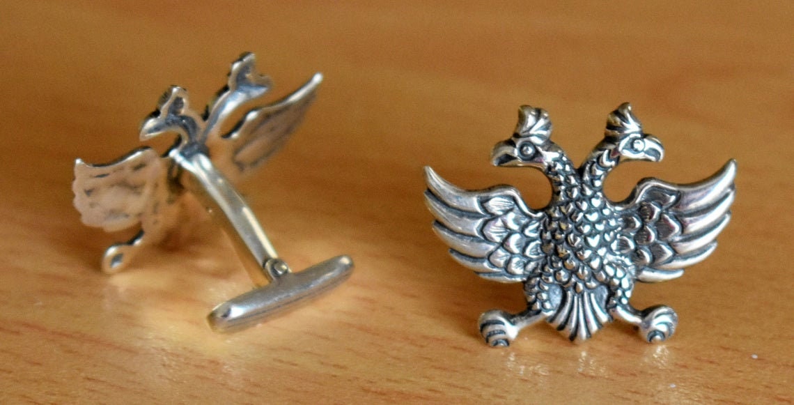 Double Headed Eagle - Symbol of Power and Dominion - Byzantine, Roman, Russian Empire - Cufflinks - 925 Sterling Silver