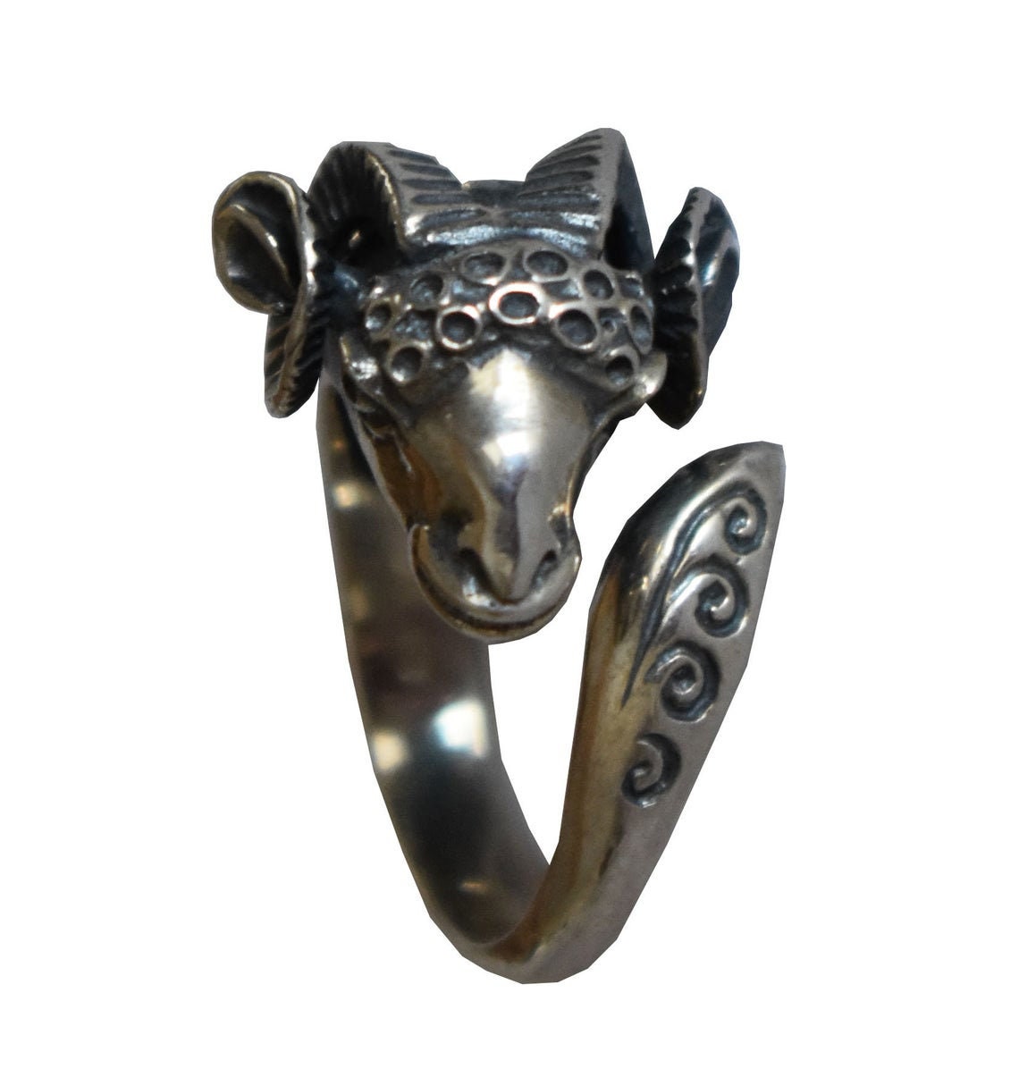 Ram Head - Symbol of Authority, Nobility, Virility, Fertility, Power and Leadership - Size Between Us 6 to 9- Ring - 925 Sterling Silver