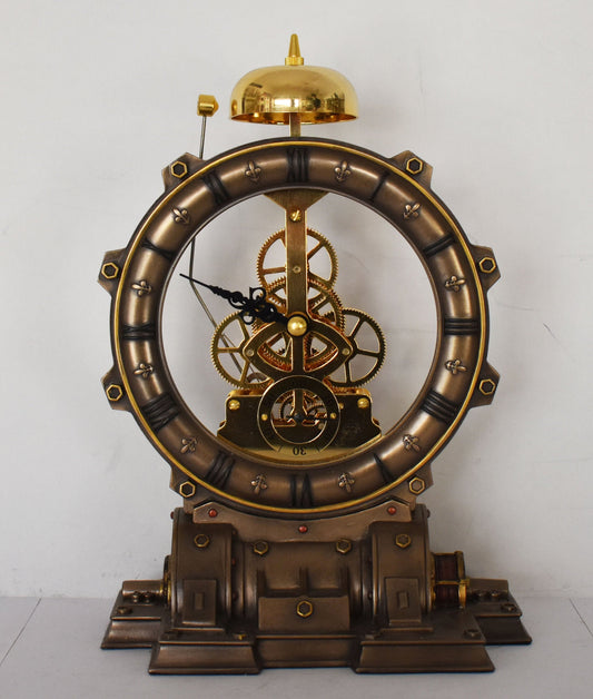Clock - Steampunk - Modern Art, Decoration - Inspired by 19th-Century Industrial Steam-powered Machinery - Cold Cast Bronze Resin