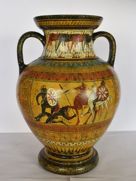 Achilles Ajax Hector - Trojan War Theme - Athenian Owl - Animals - Meander and Rosette Design - Ceramic Vase