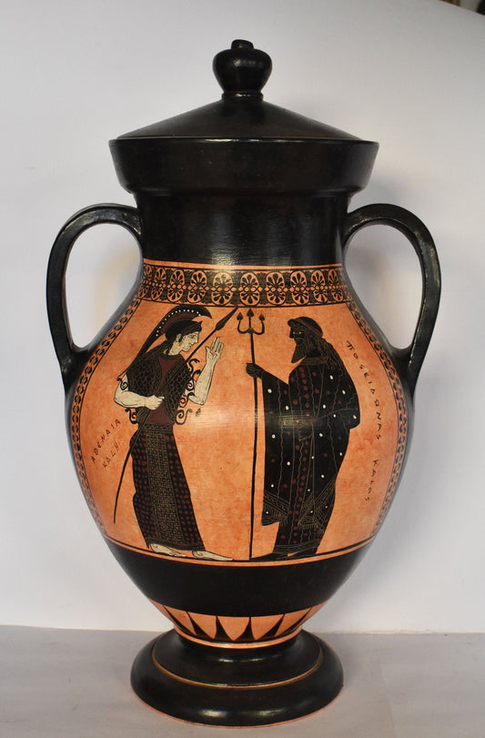 Athena Poseidon Dionysus Maenads - Meander and Floral Design - Amphora - 575-525 BC - Amasis Painter - Ceramic Vase