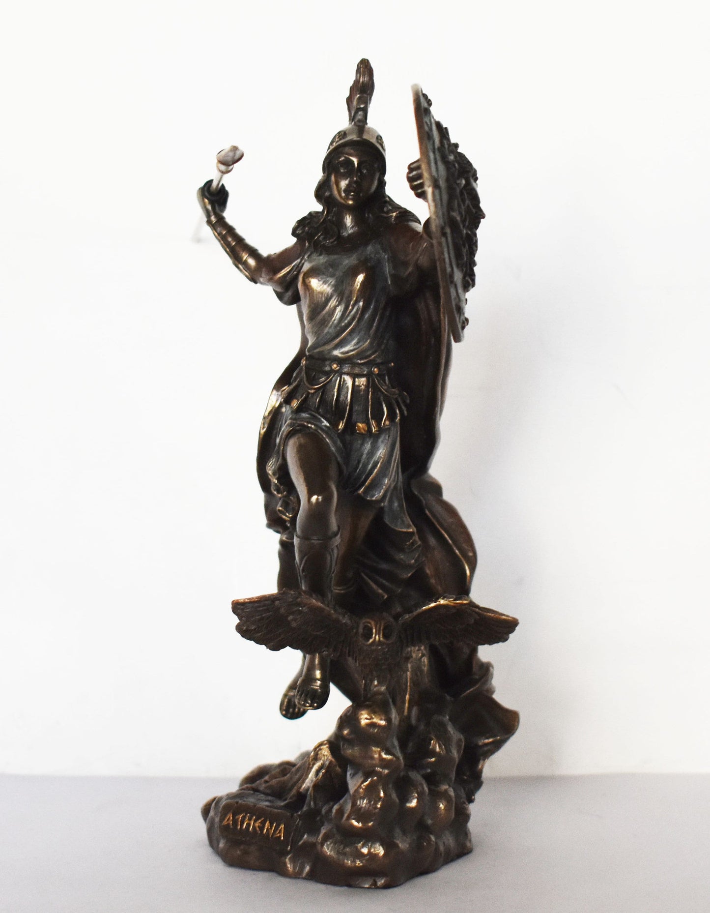 Athena Minerva - Greek Roman goddes of Wisdom, Strength, Strategy, Courage, Inspiration - Owl Symbol - Cold Cast Bronze Resin