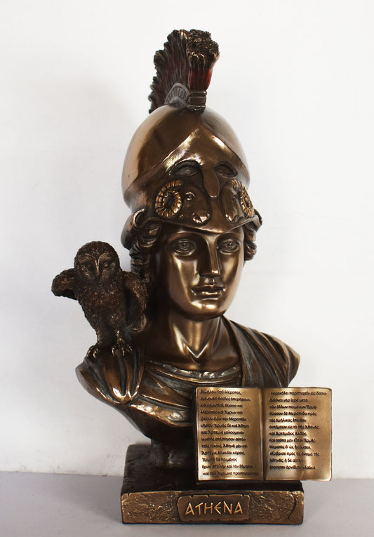 Athena Minerva Bust - Greek Roman goddes of Wisdom, Strength, Strategy, Courage, Inspiration, Arts, Crafts, Skill - Cold Cast Bronze Resin