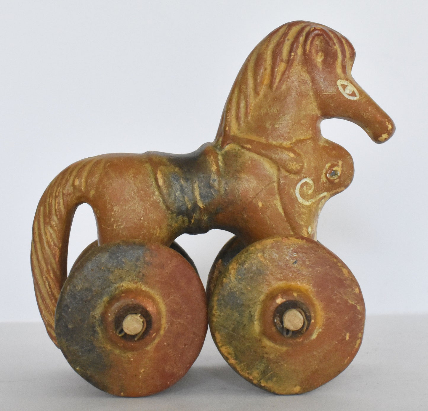 Terracotta wheeled horse - Children's Toy - Athens, Attica - 500 BC - Museum Reproduction - Ceramic Artifact