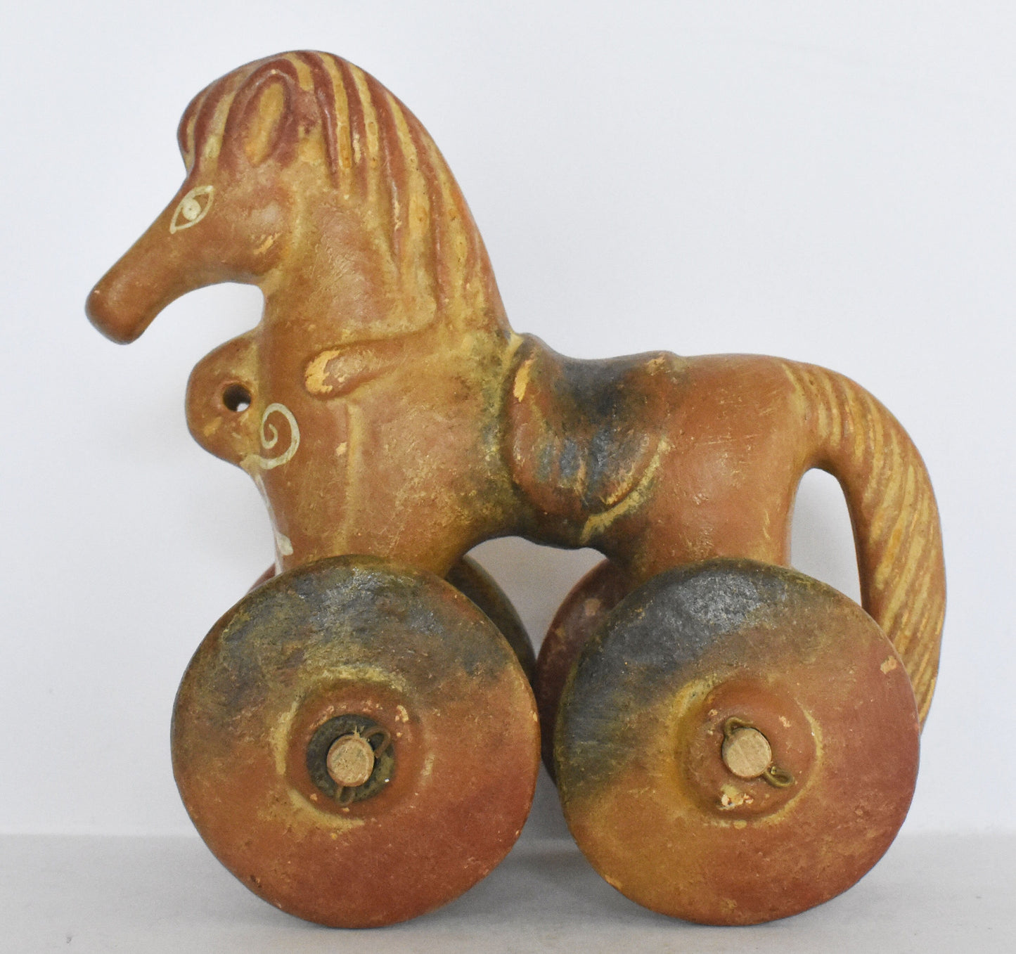 Terracotta wheeled horse - Children's Toy - Athens, Attica - 500 BC - Museum Reproduction - Ceramic Artifact