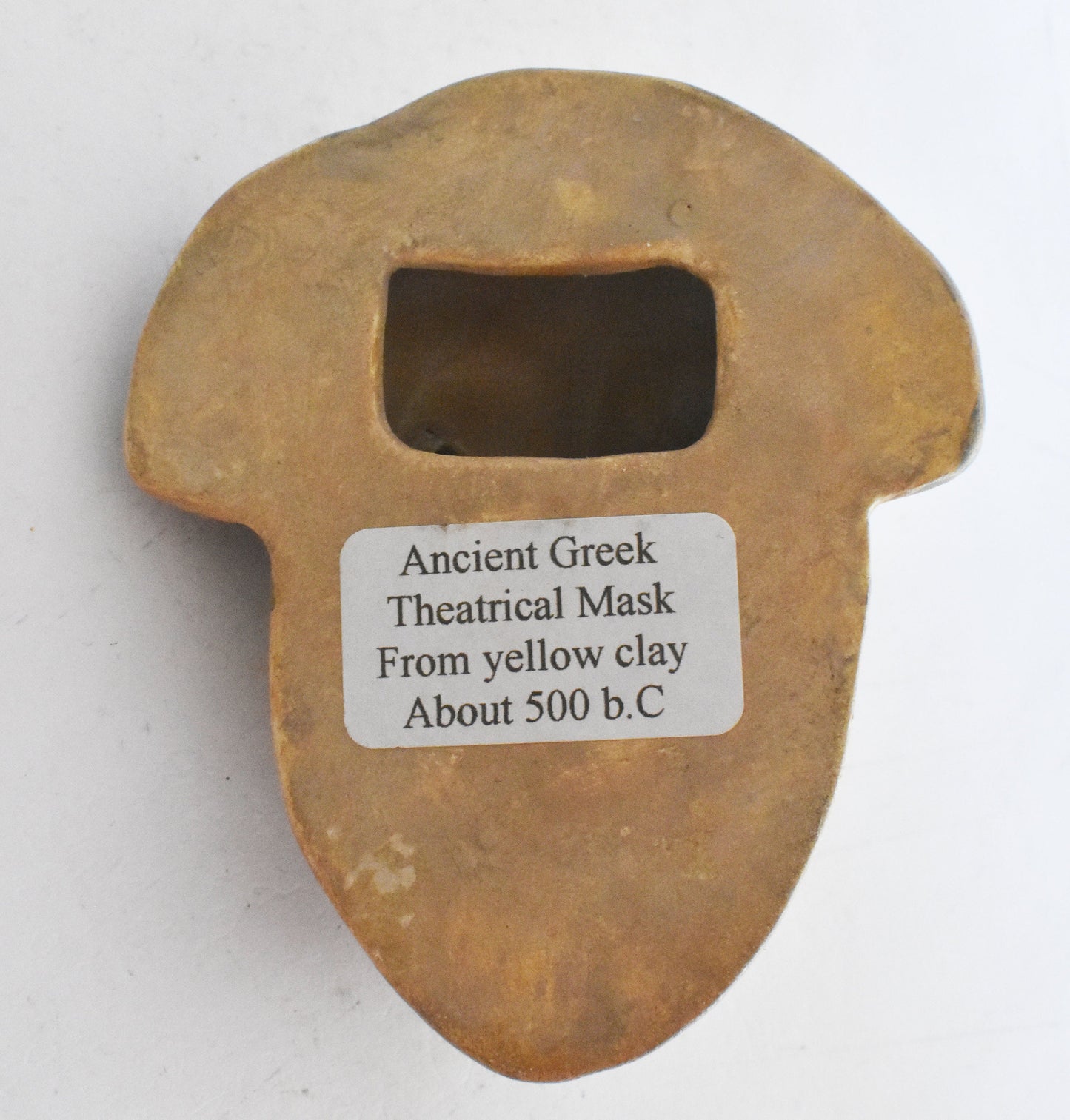 Ancient Greek Theatrical Mask - Old Man - Yellow Clay - 500 BC - Miniature - Museum Reproduction - Ceramic Artifact