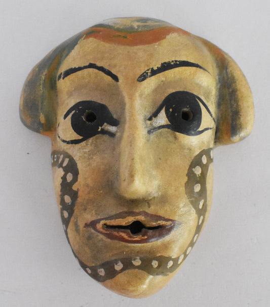 Ancient Greek Theatrical Mask - Old Man - Yellow Clay - 500 BC - Miniature - Museum Reproduction - Ceramic Artifact