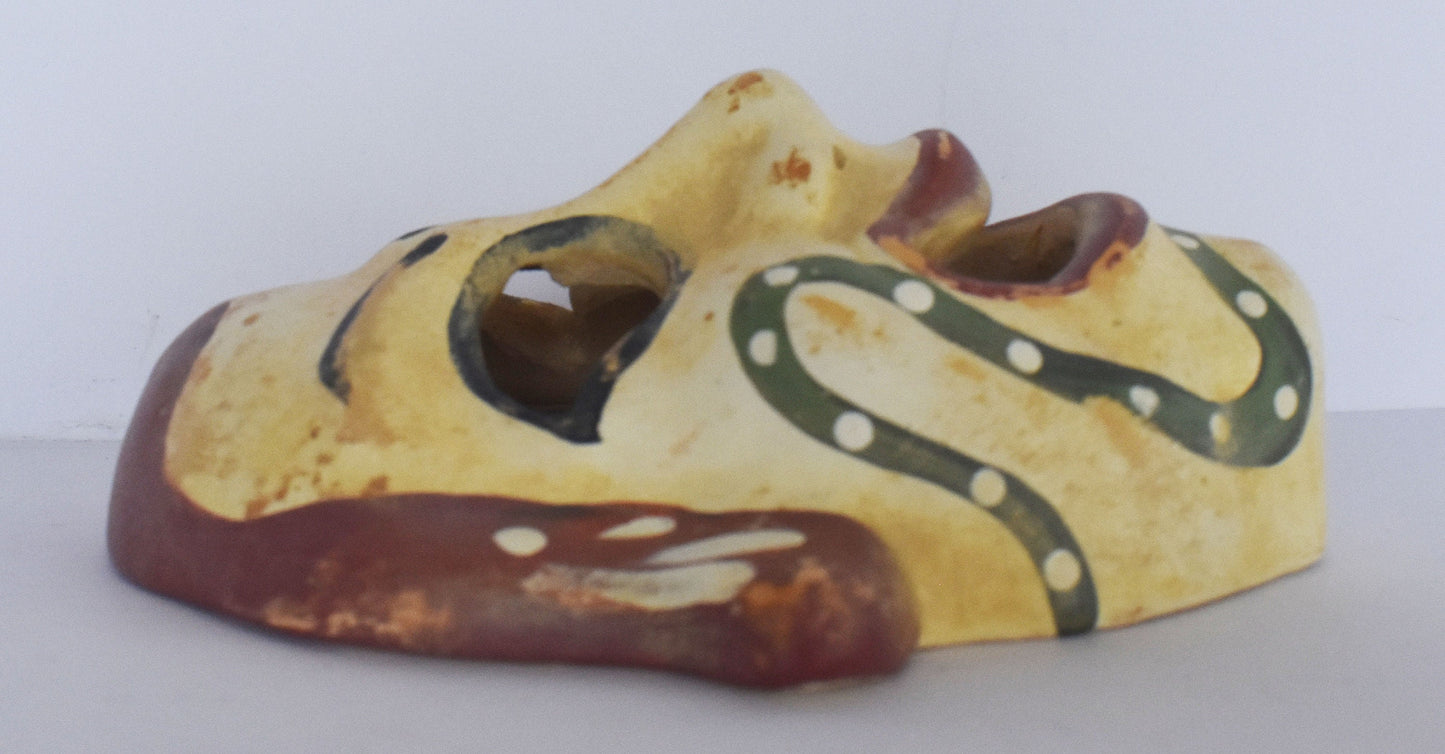 Ancient Greek Theatrical Mask - Comedy - Yellow Clay - 500 BC - Miniature - Museum Reproduction - Ceramic Artifact