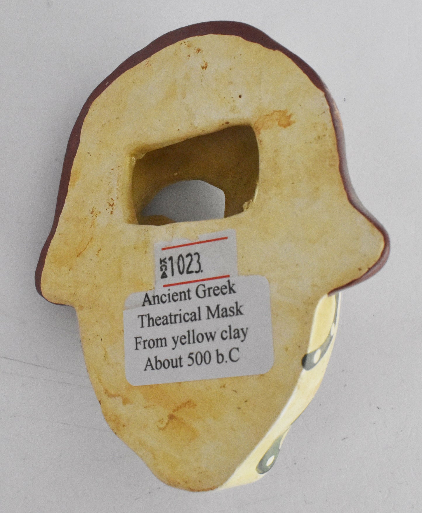 Ancient Greek Theatrical Mask - Comedy - Yellow Clay - 500 BC - Miniature - Museum Reproduction - Ceramic Artifact