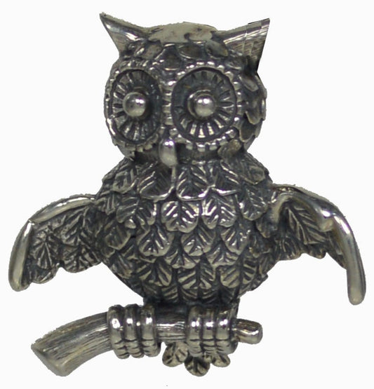 Athenian Owl - Symbol of Wisdom and Inelligence - Brooch Pin - 925 Sterling Silver