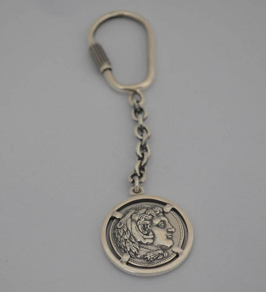 Alexander The Great - Macedonian King - Son of Philip, Student of Aristoteles - Lysimachos Coin - Keychain - 925 Sterling Silver